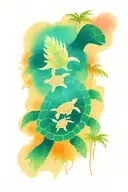 turtle with flowers and palm tree growing tattoo design idea
