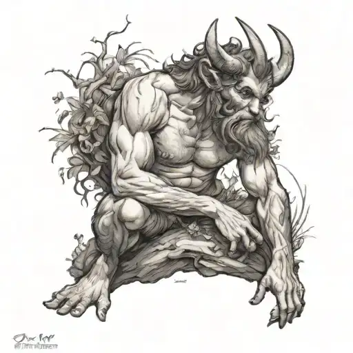 satyr nude sexy body hairy in nature scene   tattoo design idea