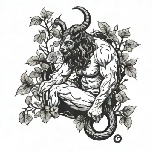 satyr nude sexy body hairy in nature scene   tattoo design idea