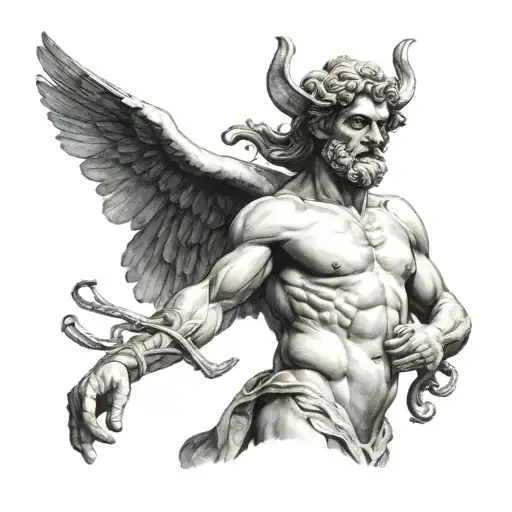 pan Greek god nude tattoo design idea