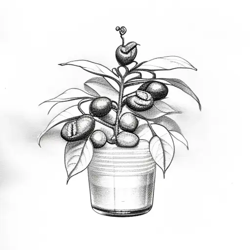 A detailed sketch of a coffee bean plant growing out of a beer bottle tattoo design idea