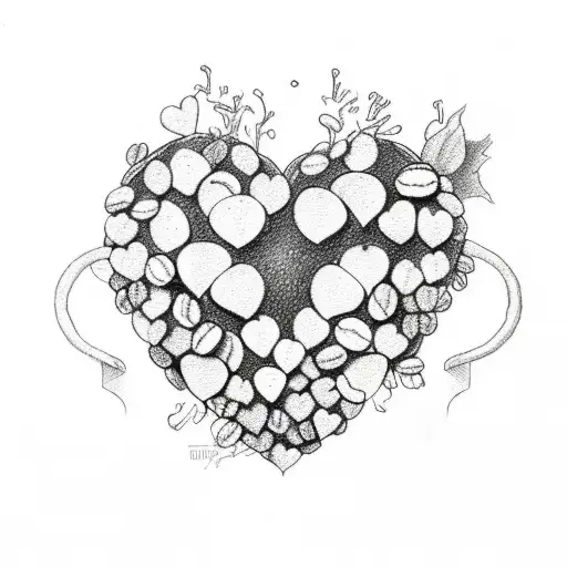 A detailed sketch of a coffee bean and hop making a heart tattoo design idea