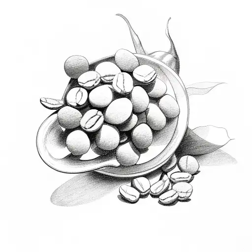 A detailed sketch of a coffee bean and hop tattoo design idea