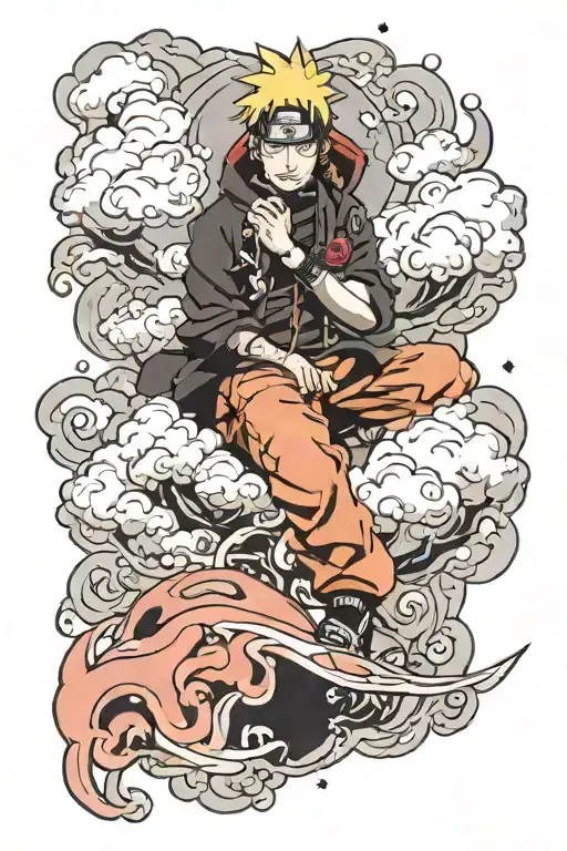 Pain from Naruto looking over akatsuki cloud   tattoo design idea