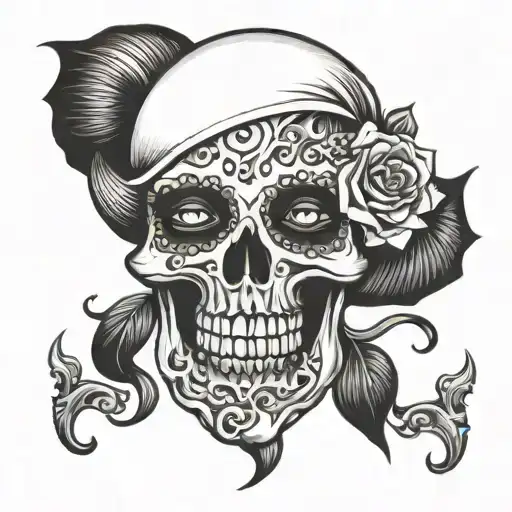 pretty female skull face tattoo design idea