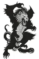 winged snarling lion fighting a snake  tattoo design idea