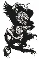 winged snarling lion fighting a snake  tattoo design idea