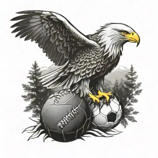 An eagle perched on a football, showcasing the client's love for both sports and nature tattoo design idea