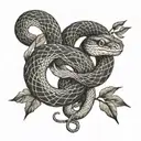 black snake on shoulder with tail going down towards triceps and front and head of the snake wrapping around collarbone tattoo design idea