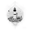 Kochi city fishing Toronto city skyscrapers Alberta province mountains Nova Scotia province light house  tattoo design idea