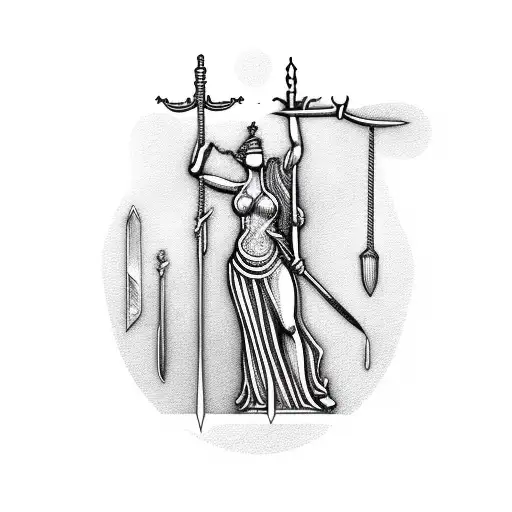  Lady Justice as Caduceus and sword tattoo design idea