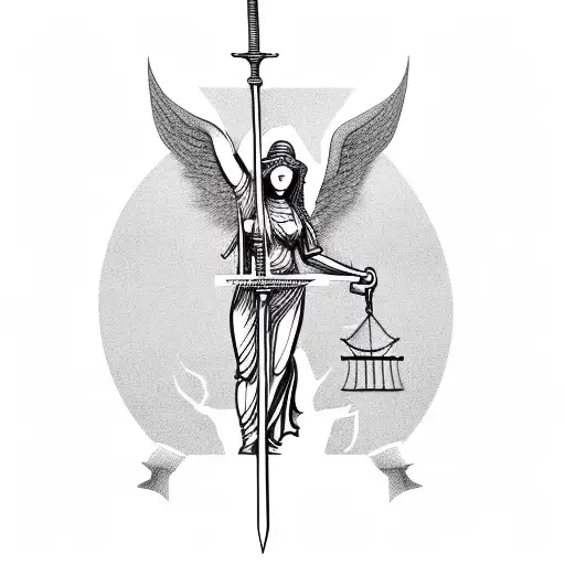  Lady Justice as Caduceus and sword tattoo design idea