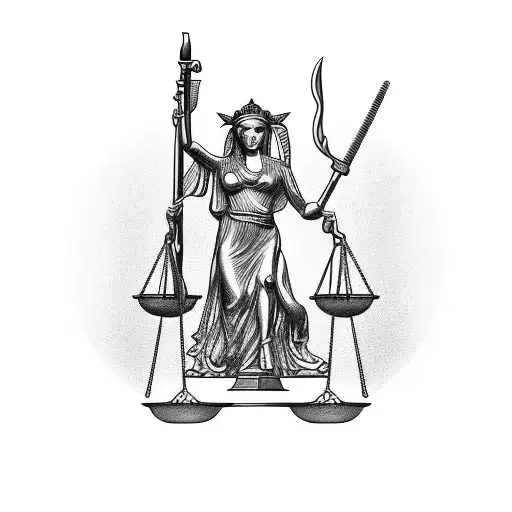  Lady Justice with Caduceus symbol and sword tattoo design idea