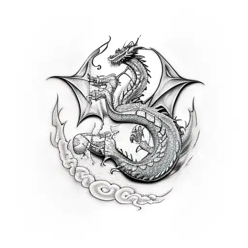 Dragon wrapped to sword asclepius  tattoo design idea