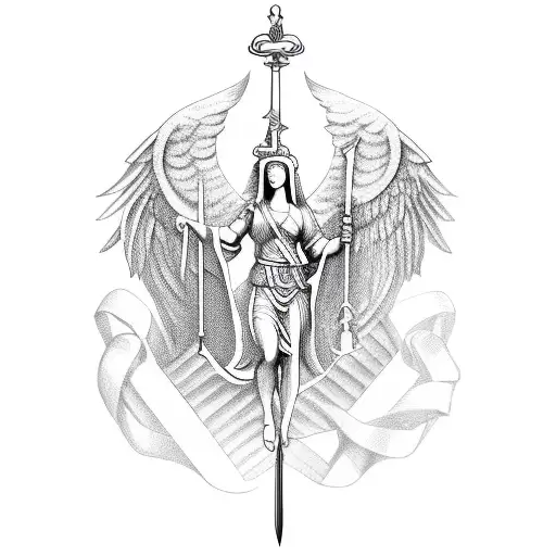 Lady Justice as caduceus sword tattoo design idea
