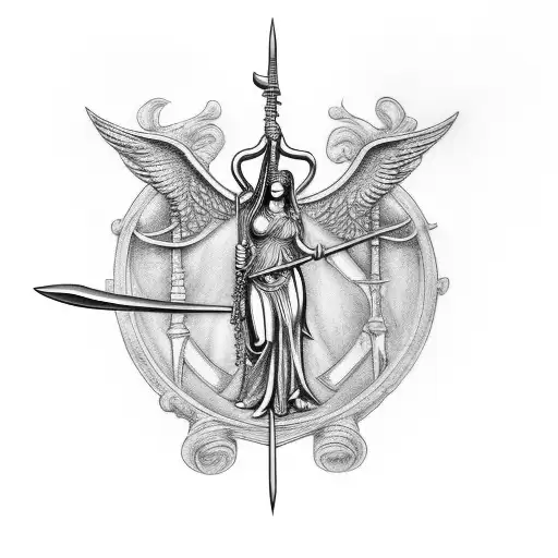 Lady Justice as caduceus sword tattoo design idea