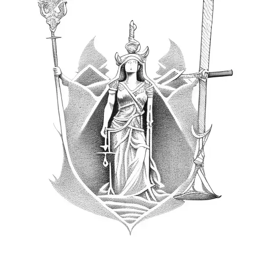  Lady Justice as Caduceus and sword tattoo design idea