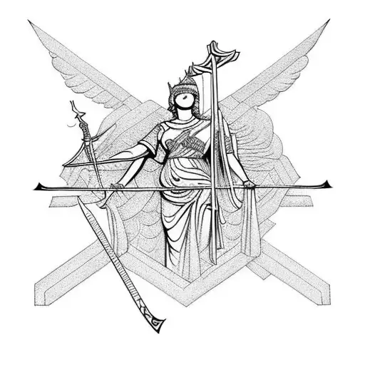  Lady Justice as Caduceus and sword tattoo design idea