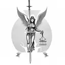  Lady Justice as Caduceus and sword tattoo design idea