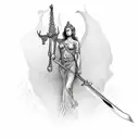  Lady Justice as Caduceus and sword tattoo design idea