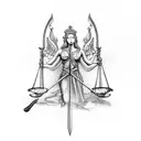  Lady Justice as Caduceus and sword tattoo design idea