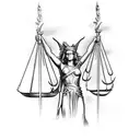  Lady Justice with Caduceus symbol and sword tattoo design idea