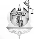 Lady Justice with Caduceus symbol and sword tattoo design idea