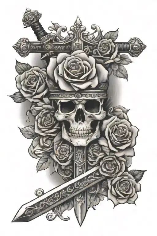 roses crown sword pearls book  tattoo design idea