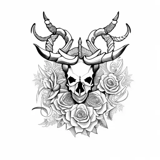 Capricorn skull with flowers narrow tattoo design idea