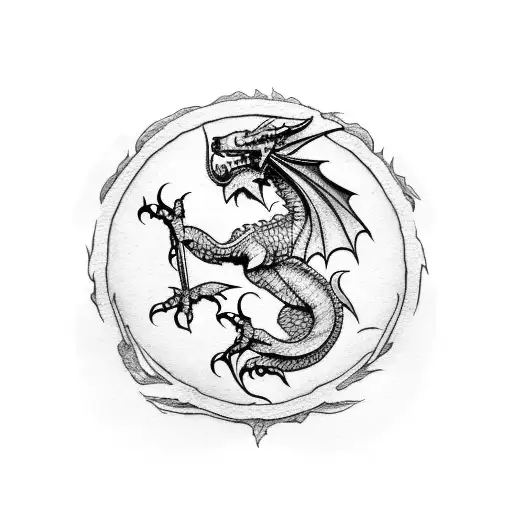 welsh dragon front view tattoo design idea