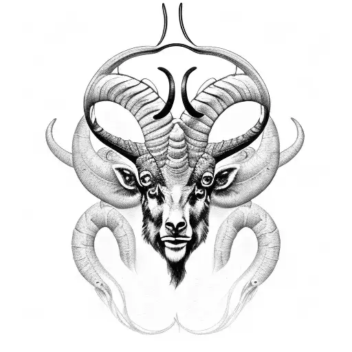 long horn alpine ibex made with ginkgo leaves tattoo design idea