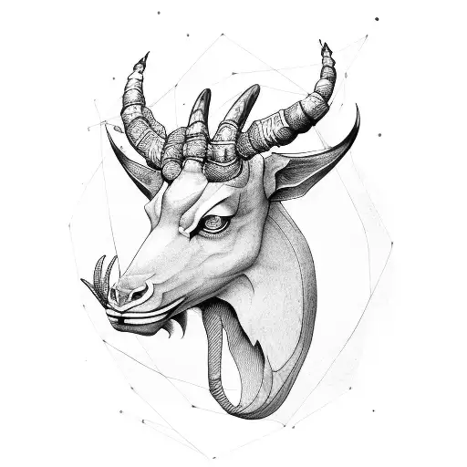 Capricorn head surrounded by ginkgo leaves tattoo design idea