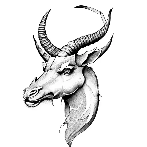 Capricorn head surrounded by ginkgo leaves tattoo design idea