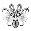 long horn alpine ibex bust surrounded by ginkgo leaves tattoo design idea