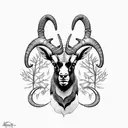 long horn alpine ibex bust surrounded by ginkgo leaves tattoo design idea