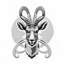 long horn alpine ibex bust surrounded by ginkgo leaves tattoo design idea