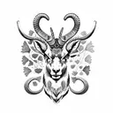 long horn alpine ibex bust surrounded by ginkgo leaves tattoo design idea