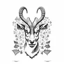 long horn alpine ibex bust surrounded by ginkgo leaves tattoo design idea
