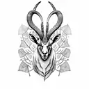 long horn alpine ibex bust surrounded by ginkgo leaves tattoo design idea