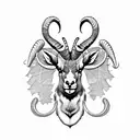 long horn alpine ibex bust surrounded by ginkgo leaves tattoo design idea