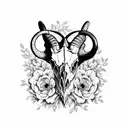 long horn ibex skull front view surrounded by peony flowers tattoo design idea