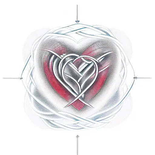 three interlocking hearts and lines tattoo design idea