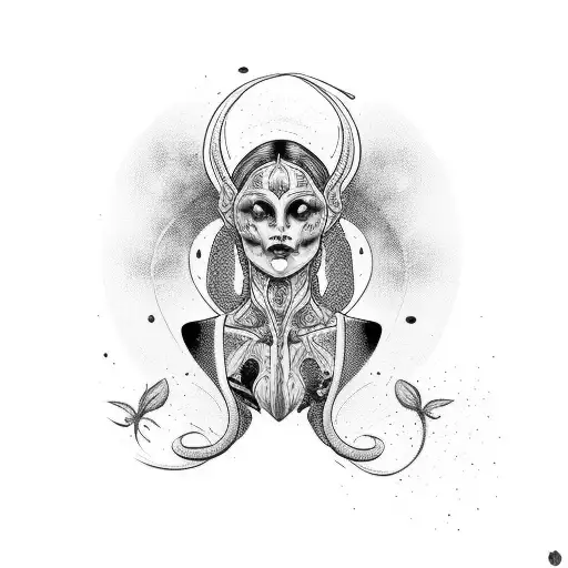 criar uma bruxa hecate com rosto feminino e com 2 lobos  tattoo design idea