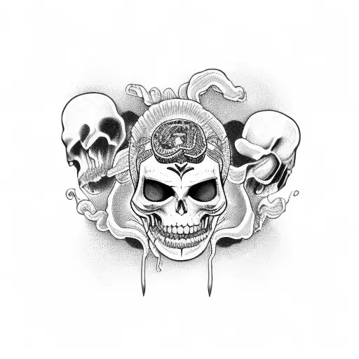 uma caveira humana, envolvida em uma cobra  tattoo design idea
