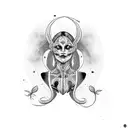 criar uma bruxa hecate com rosto feminino e com 2 lobos  tattoo design idea