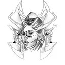 criar uma bruxa hecate com rosto feminino e com 2 lobos  tattoo design idea