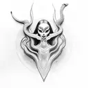 criar uma bruxa hecate com rosto feminino e com 2 lobos  tattoo design idea