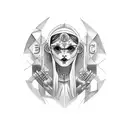 criar uma bruxa hecate com rosto feminino e com 2 lobos  tattoo design idea