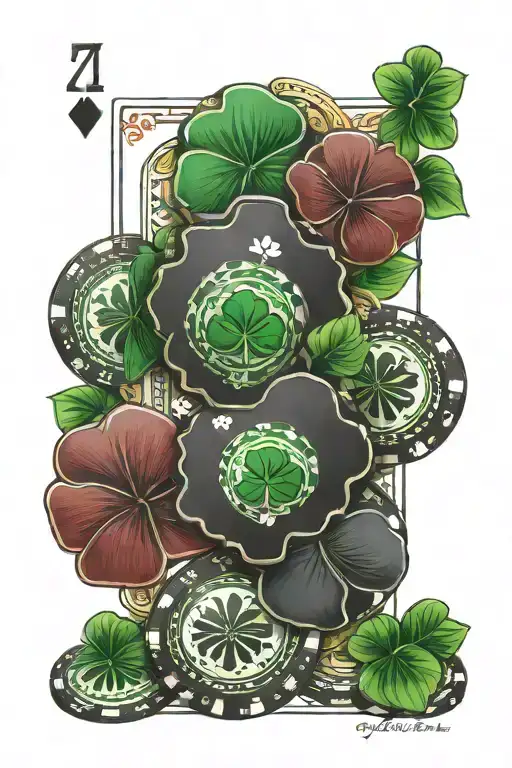 poker chips 777 4 leaf clover playing cards tattoo design idea