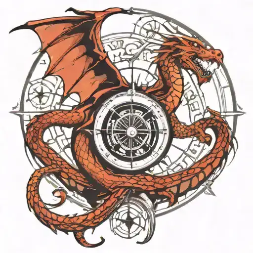 dragon with viking compass surrounded tattoo design idea